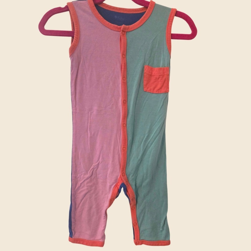 Kyte Baby Colorblock Sleeveless Romper Bamboo Pink Blue Green 18-24 Months